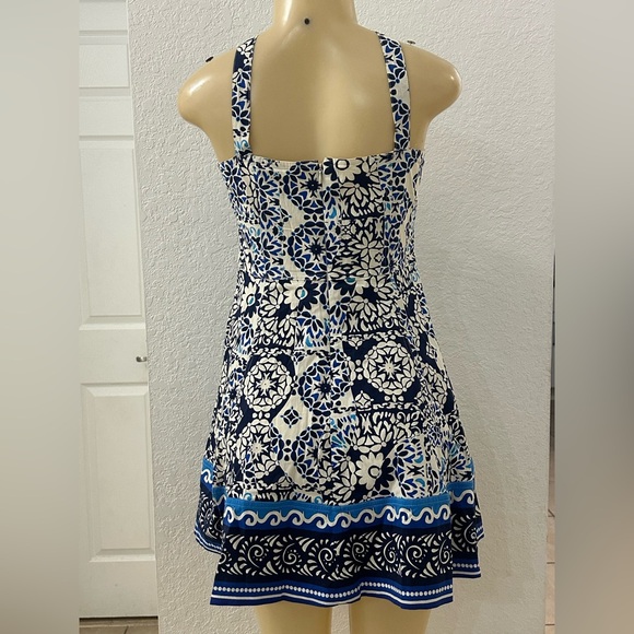 Avec Les Filles Sweetheart Neck Mini Sundress in Blue and White size 8 - Picture 8 of 13